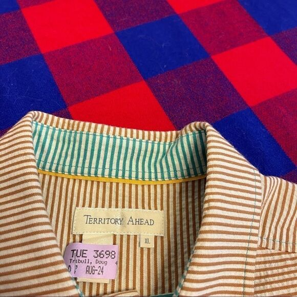 The Territory Ahead Men’s Brown Blue Stripe Button Up Shirt Size XL - Picture 6 of 9